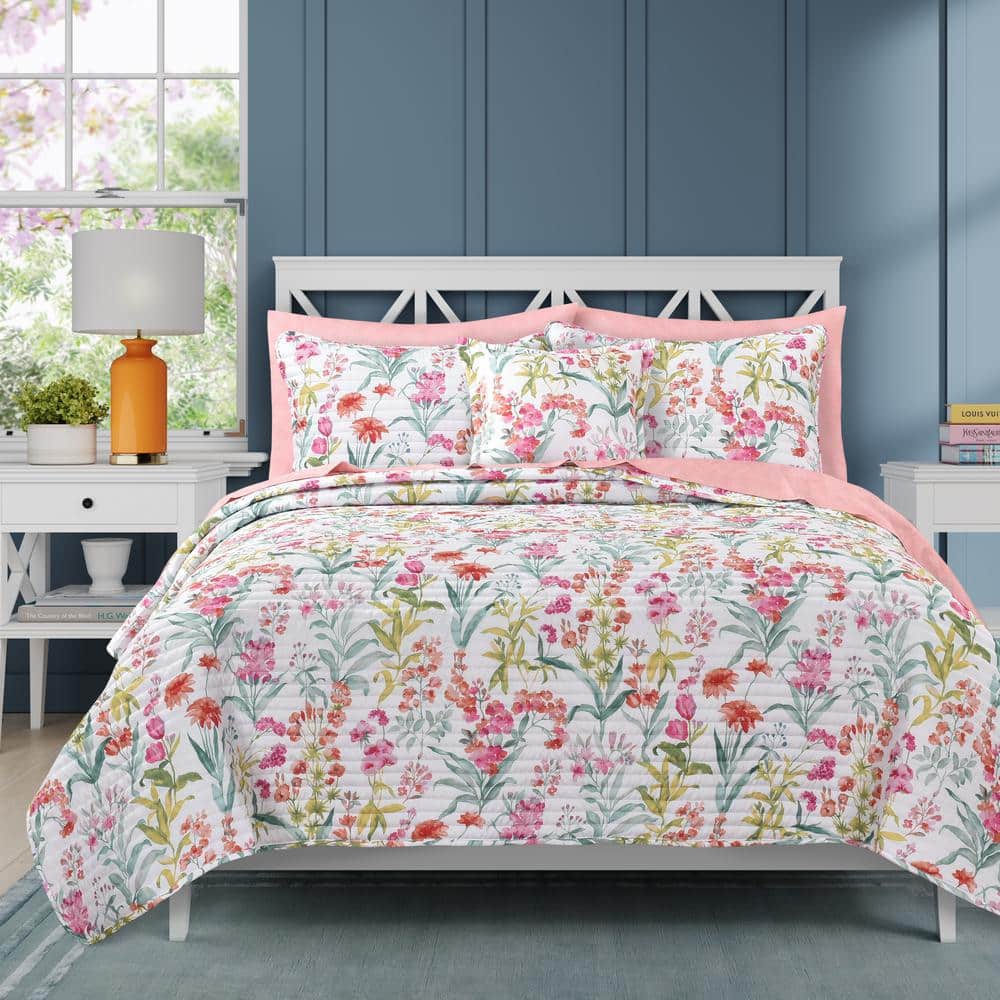 Tahlia Pink Polyester Full/Queen 3-Pieces Quilt Set