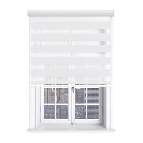 Godear Design Free Stop Ice White Cordless Light Filtering Polyester Zebra Roller Shade with Cassette Valance 33 in. W x 72 in. L