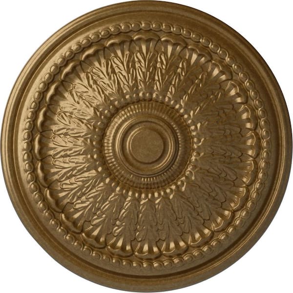 Ekena Millwork 27 in. x 2-1/2 in. Brunswick Urethane Ceiling Medallion (Fits Canopies up to 4-1/2 in.), Pale Gold