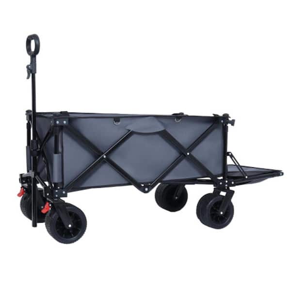 Foldable Wagon with Extended Tailgate, Beach Wagon Cart Heavy Duty 400LBS with Large All-Terrain Beach Wheels, Gray