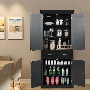 30in Kitchen Cabinet Pantry Organizers Cupboard Freestanding w/Adjustable Shelves Black