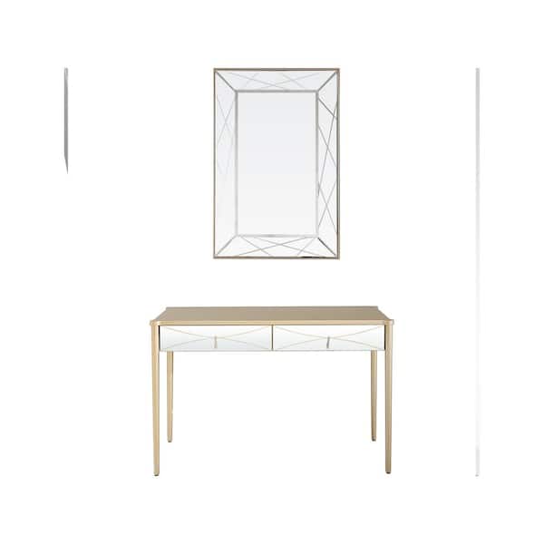 Camden Isle Insley 48 in. Champagne Rectangle Glass Console Table with Wall Mirror
