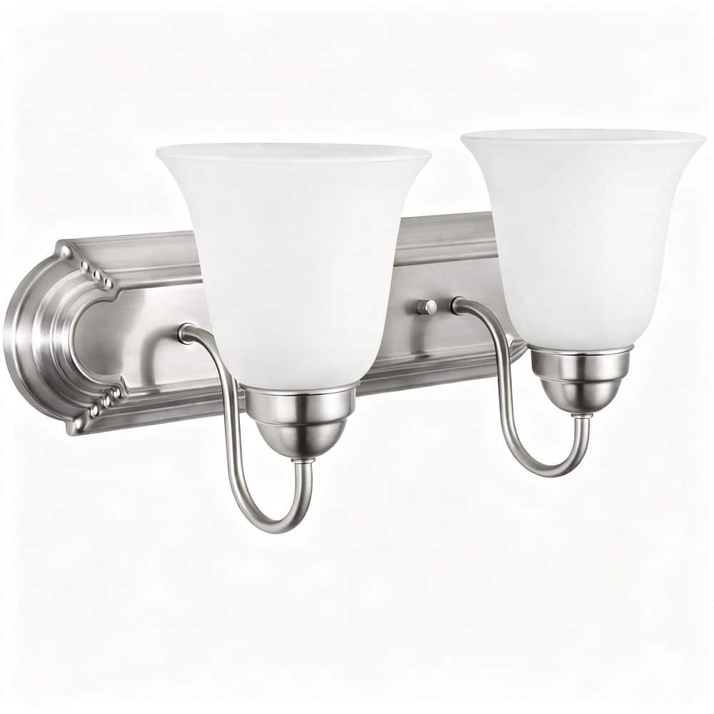 10 in. 2-Light Brushed Nickel Wall Sconce Vanity Light with Frosted Glass Shades, E26 Bathroom Light for Mirror price history on PriceWatchPro