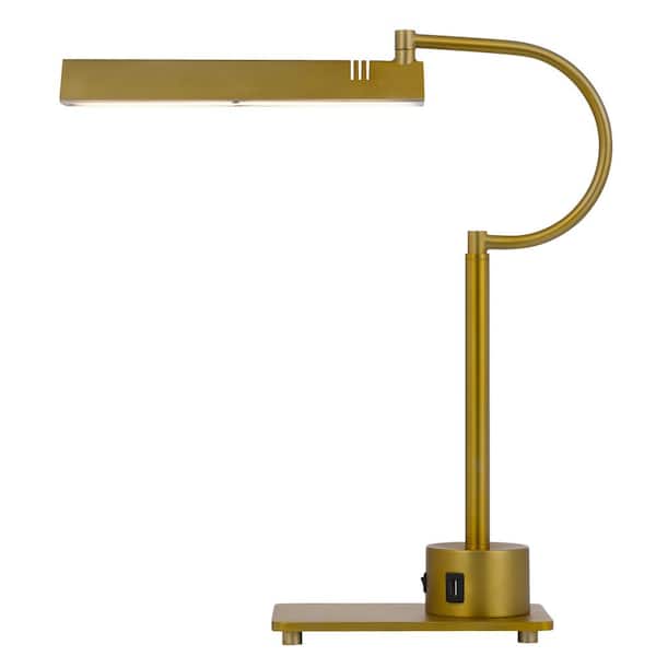CAL Lighting Soho 18.13 in. Antique Brass Non-Dimmable Task and Reading Metal Integrated LED Desk Lamp w/ USB Port and Rocker Switch