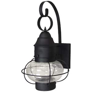 Black Hardwired Outdoor Wall Lantern Sconce with Clear Seedy Glass