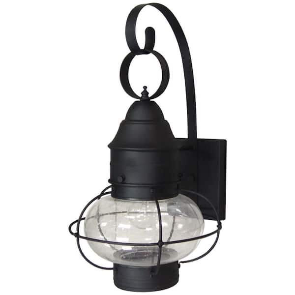 Volume Lighting Black Hardwired Outdoor Wall Lantern Sconce with Clear Seedy Glass