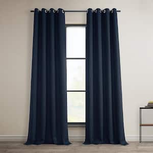 Nightfall Navy Blue Faux Linen Grommet Room Darkening Curtain - 50 in. W x 84 in. L (1 Panel)