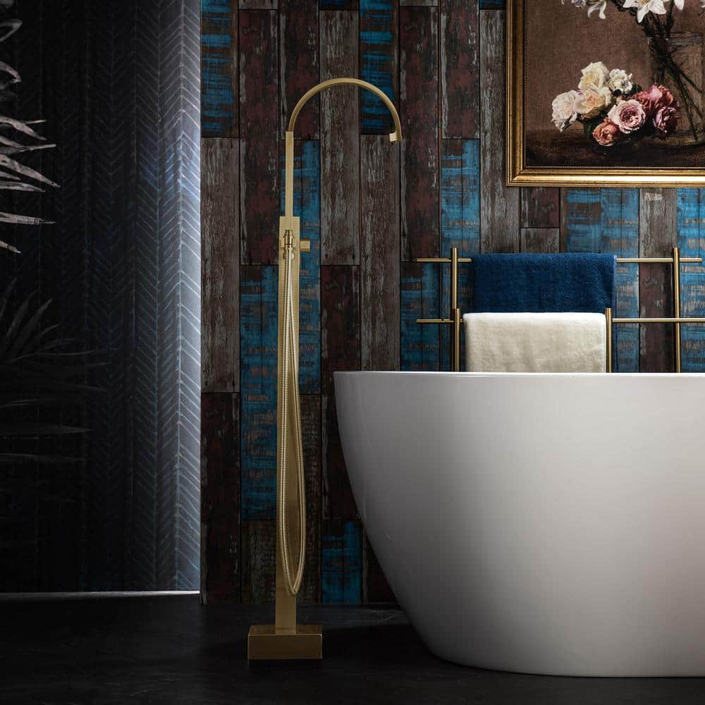 Brushed Gold Freestanding Tub Faucet with Hand Shower