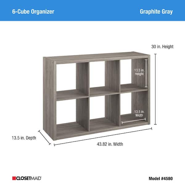 ClosetMaid 30 in. H x 43.82 in. W x 13.50 in. D Graphite Gray Wood Large 6- Cube  Organizer 4580 - The Home Depot
