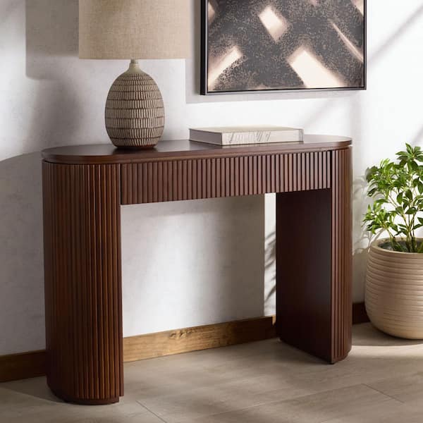 Rikki 15 in. Walnut Rectangle Wood Console Table