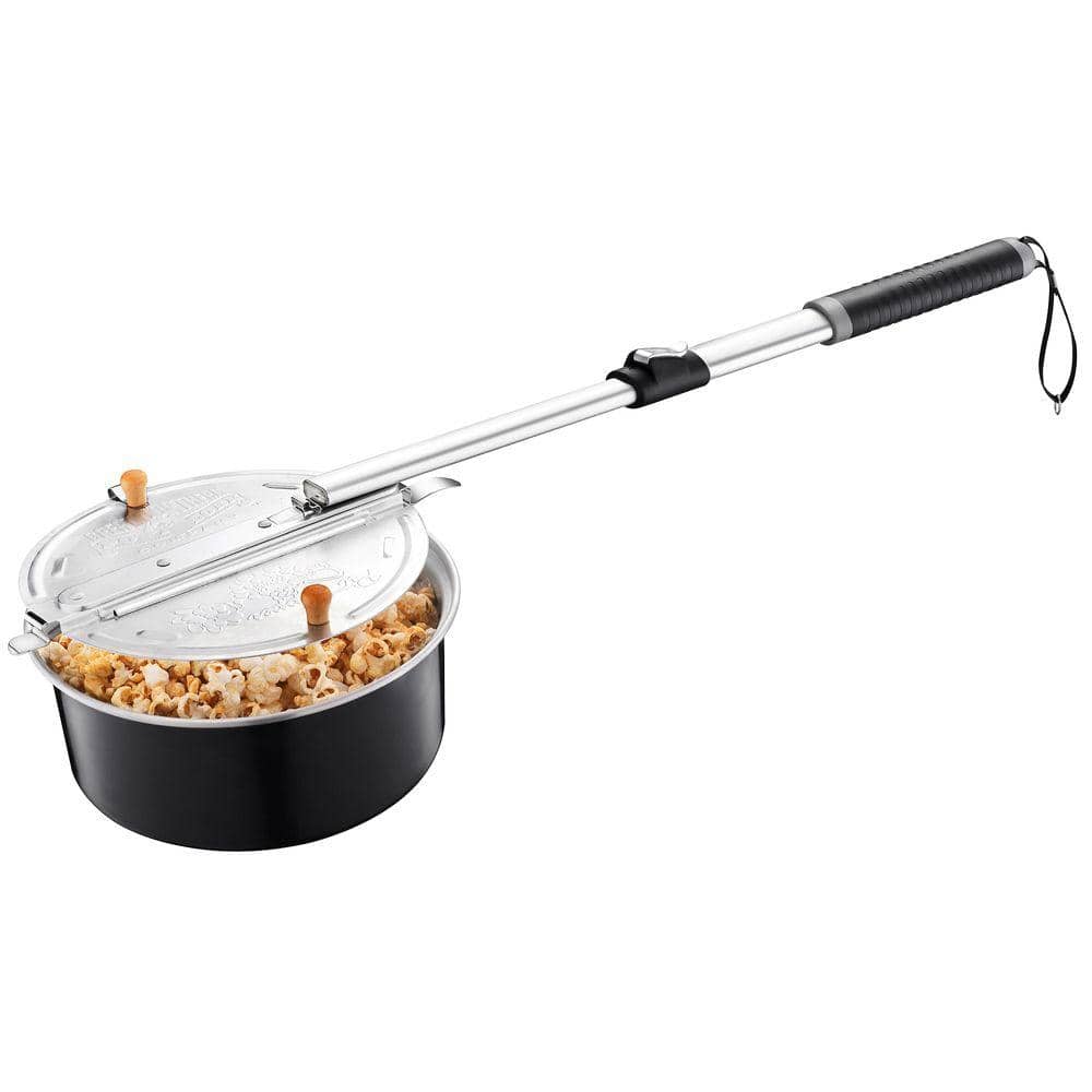 Black Metal Campfire Popcorn Popper with Telescoping Handle
