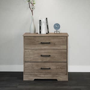 Rustic Ridge Rustic Brown 3-Drawer 27.5 in. x 26.75 in. x 16.25 in. Nightstand, Wooden Chest of Drawers for Bedroom