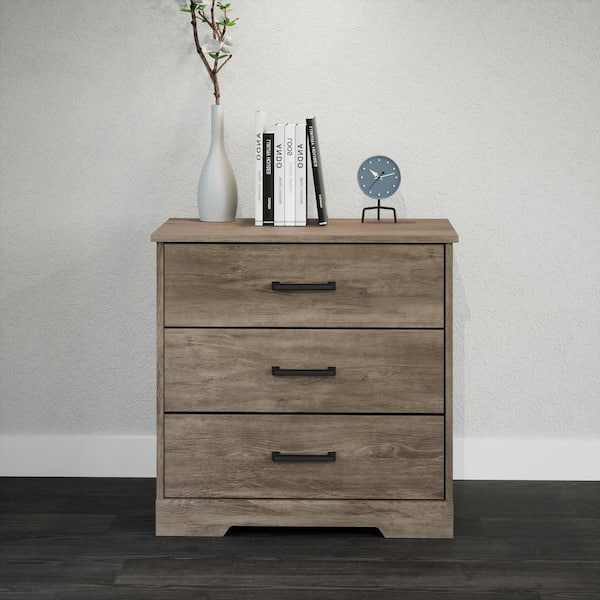 Prepac Rustic Ridge Rustic Brown 3-Drawer 27.5 in. x 26.75 in. x 16.25 in. Nightstand, Wooden Chest of Drawers for Bedroom