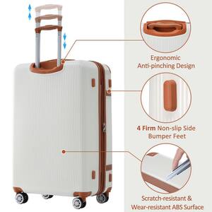 20/24/28 in. 3-Piece White Hardshell Luggage Sets with double spinner 8 wheels and TSA Lock Light-weight