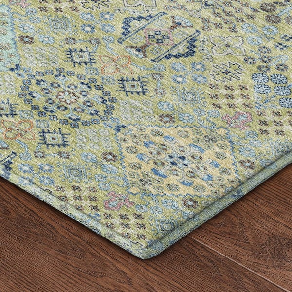 Mayfield Premium Machine Washable Abstract AMF2440 Aloe 10 ft. x 14 ft. Area Rug