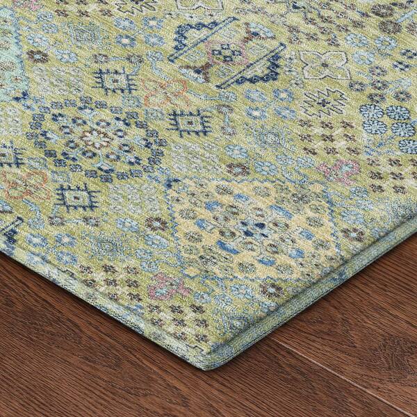 Mayfield Premium Machine Washable Abstract AMF2440 Aloe 2 ft. x 7 ft. Runner Rug