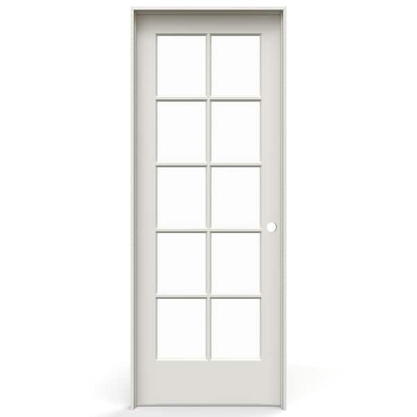 32 in. x 80 in. Left-Handed 10 Lite Clear Glass Primed Solid Core Wood Single Prehung Interior Door with Flat Jamb