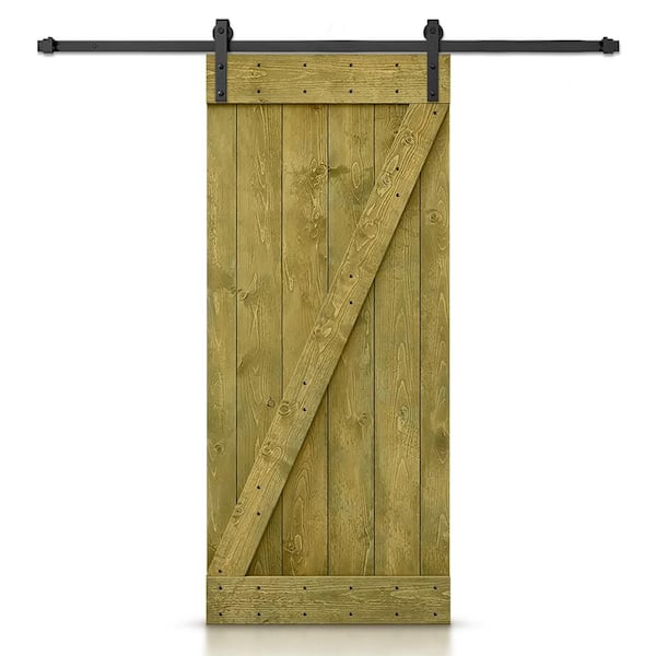 CALHOME Z Bar Series 24 in. x 84 in. Pre-Assembled Jungle Green Stained Wood Interior Sliding Barn Door with Hardware Kit