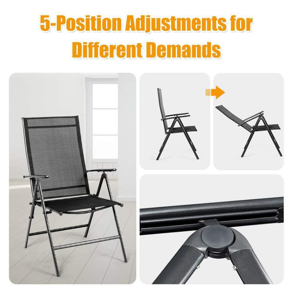 Set of 2 Black Adjustable Folding Patio Dining Chairs