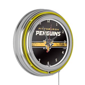 Pittsburgh Penguins Yellow Logo Lighted Analog Neon Clock