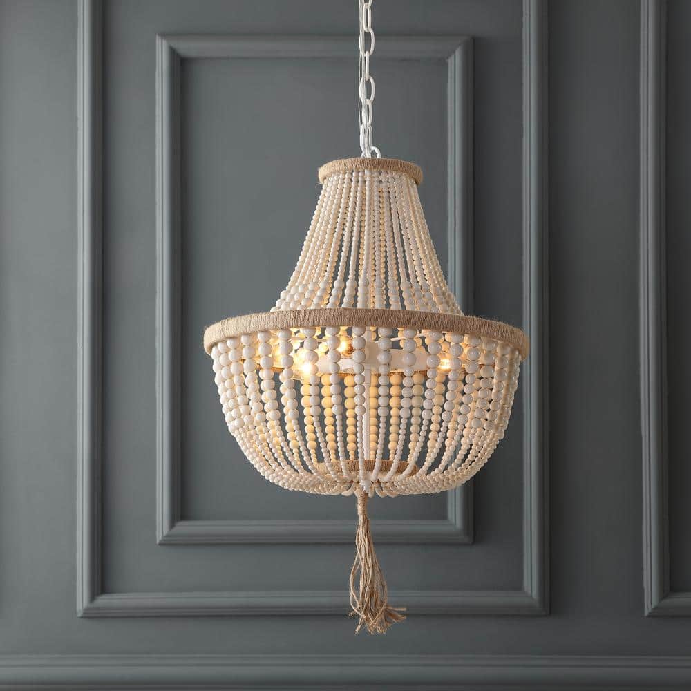Cream Beaded Bohemian Bell Pendant Light