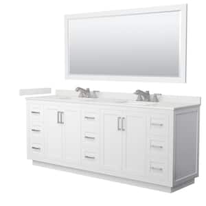 Miranda 84 in. W x 22 in. D x 33.75 in. H Double Bath Vanity in White with White quartz Top and 70 in. Mirror