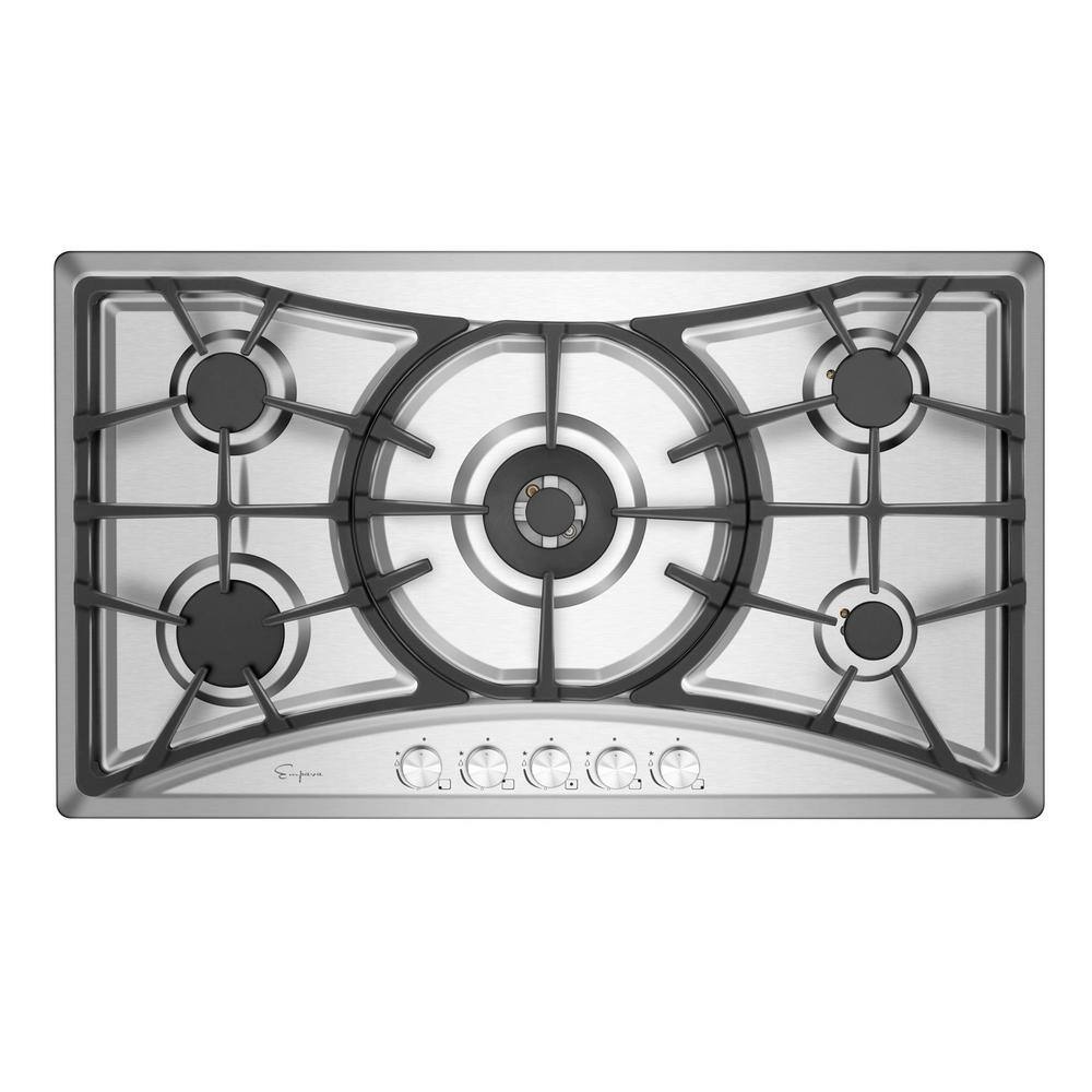 Empava 36 in. Gas Stove Cooktop in Stainless Steel with 5 Italy Sabaf ...