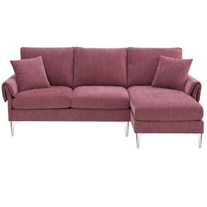 84 in. L-Shaped Convertible Chenille Sectional Sofa in. Pink with Reversible Chaise Lounge