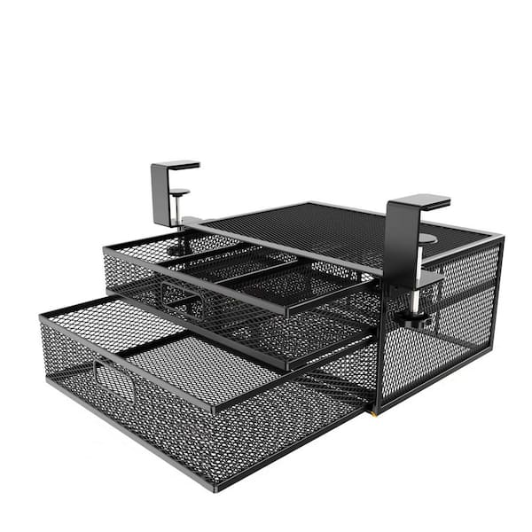 Black 13 in. x 5 in. Metal Under Desk Drawer Organizer with 2