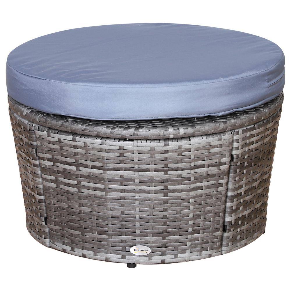 Gray and Blue Cushioned Rattan Wicker Outdoor Daybed with Canopy