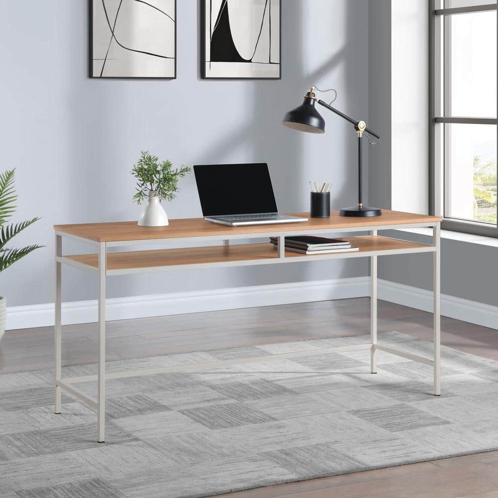 60-Inch Oak and Steel Industrial Writing Desk