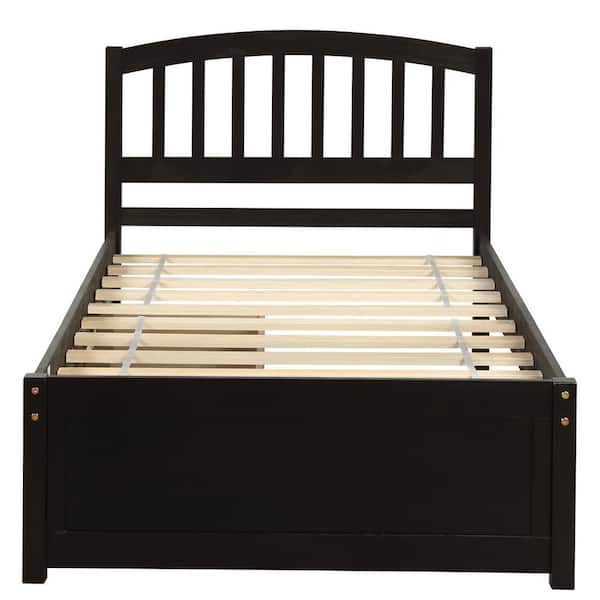 Espresso Twin Size Wood Platform Bed with Two Drawers, Solid Kids Captain Platform Bed Frame, No Box Spring Needed