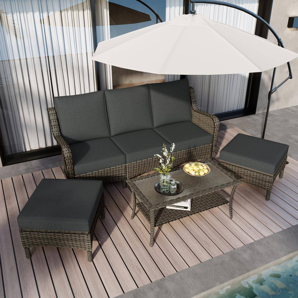 Taupe Brown 6-Piece PE Wicker Outdoor Sofa Patio Conversation and Coffee Table, Ottoman Set with Dark Gray Cushions price history on PriceWatchPro