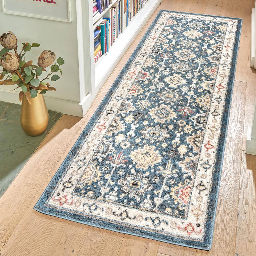 Hadley Blue Tufted Synthetic Runner Rug, 2'2" x 6'