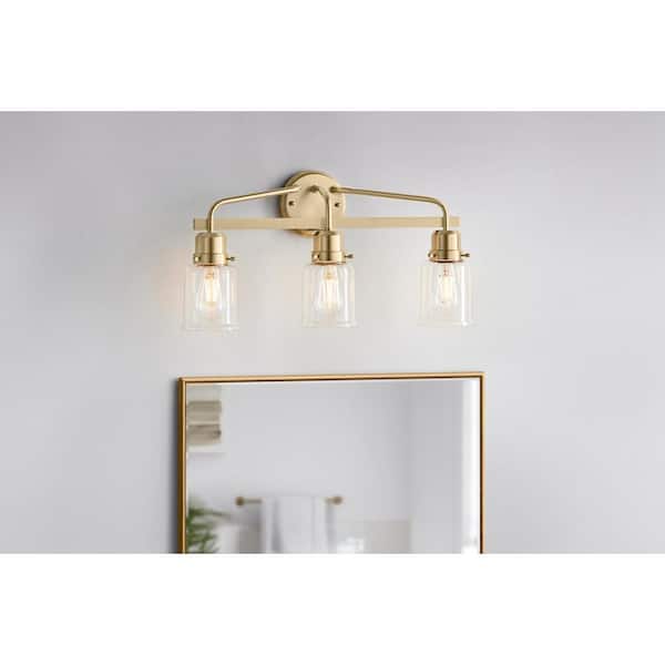 Hampton Bay Timphaven 22-1/8 in. W 3-Light Vanity Light Brass Clear Glass