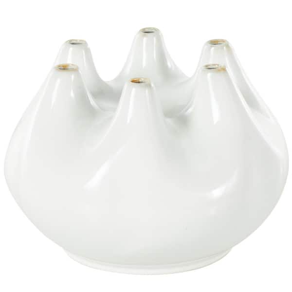 Litton Lane 7 in. White Round Wide Ceramic Decorative Vase with Multiple Openings