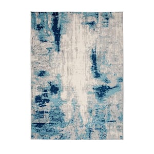 Distressed Contemporary 3 ft. 3 in. x 5 ft. Blue Area Rug