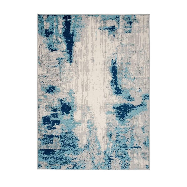 World Rug Gallery Distressed Modern Abstract Area Rug - Blue 5' x 7