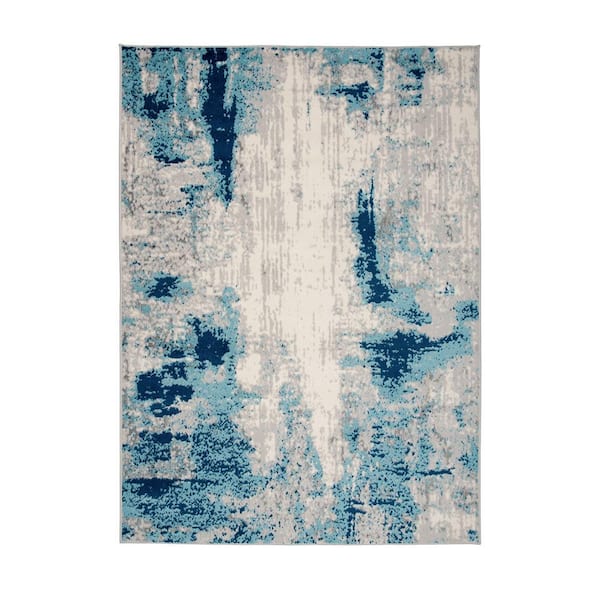 World Rug Gallery Distressed Contemporary Blue 7 ft. 10 in. x 10 ft. Area Rug