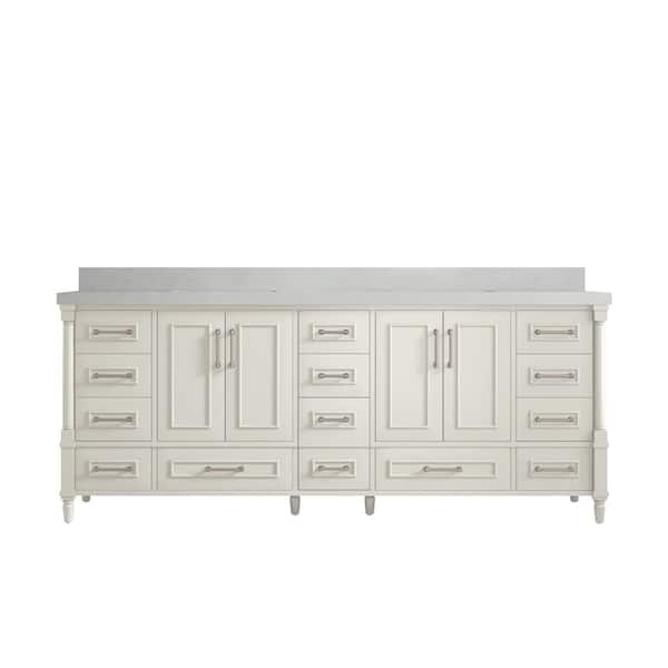 Willow Collections Hudson 84 in. Double Sink Freestanding Alabaster Bath Vanity with Carrara Qt. Top Unassembled