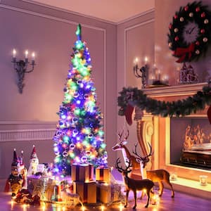 6.5 ft. Pre-Lit Hinged Artificial Christmas Tree with 250 Multi-Color Lights
