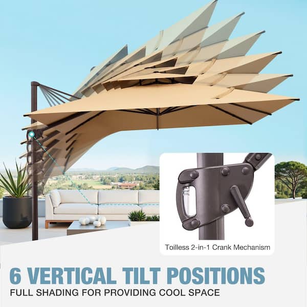CLOUDFLY 11 ft. x 11 ft. Cantilever Patio Umbrella with 360 Rotation  Double Top Outdoor Umbrella and 300 lbs HDPE Base in Tan 57PU39UTAN - The Home  Depot