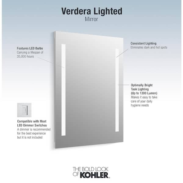 KOHLER 24 in. W x 33 in. H Rectangular Frameless Wall Mount LED Light Bathroom Vanity Mirror