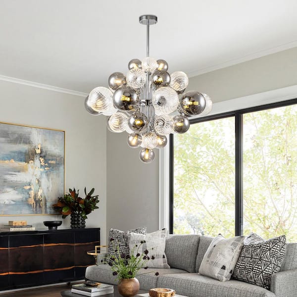 Y'INSP 18-Light Chrome and Smoky Glass Bubble Chandelier with No