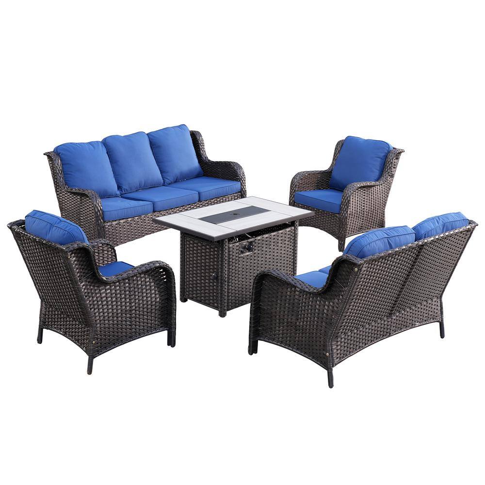 XIZZI Daydreamer 5-Piece Wicker Patio Fire Pit Set with Rectangular ...