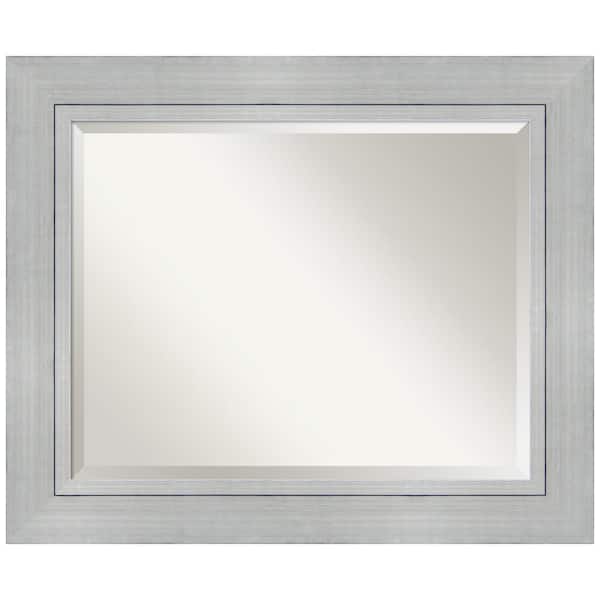 Amanti Art Romano Silver 35.25 in. x 29.25 in. Beveled Rectangle Wood Framed Bathroom Wall Mirror in Silver