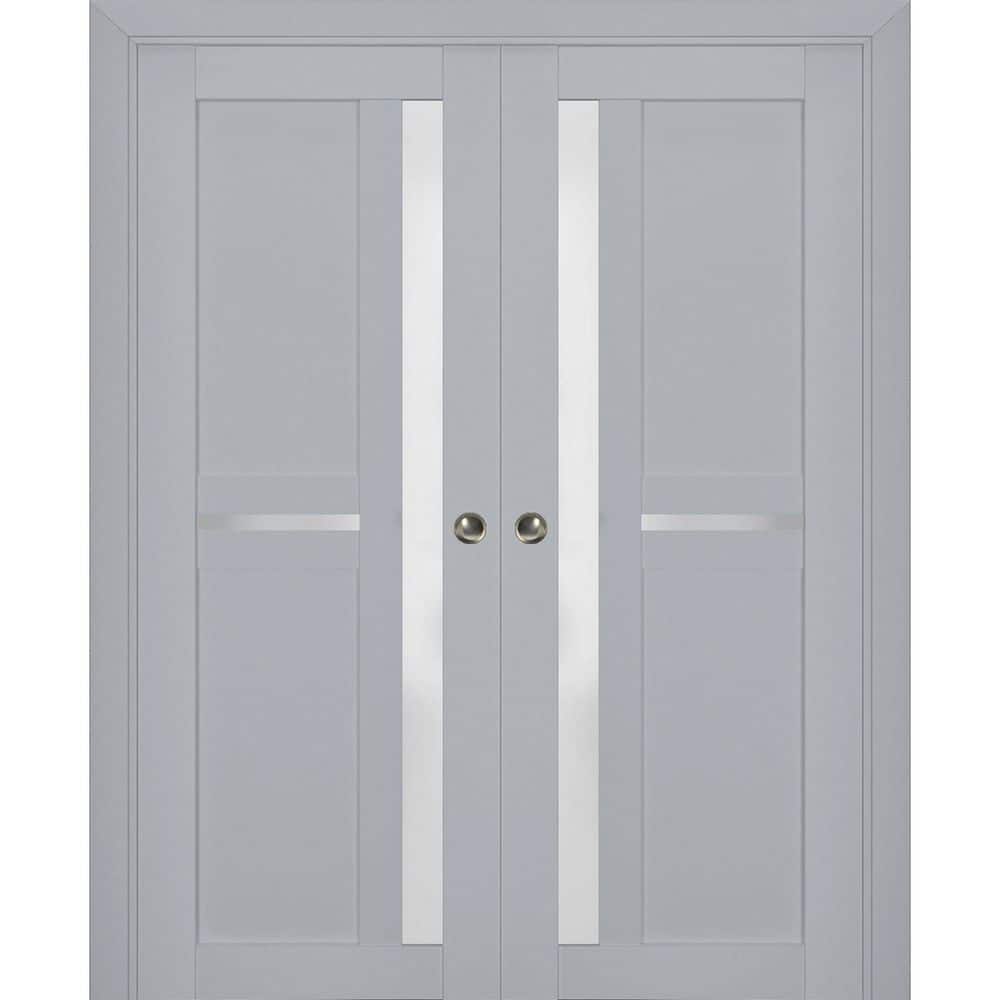 Assemble Required 36 in. x 96 in. 2-Panel Matte Grey Finished Solid Wood Sliding Door with Hardware price history on PriceWatchPro