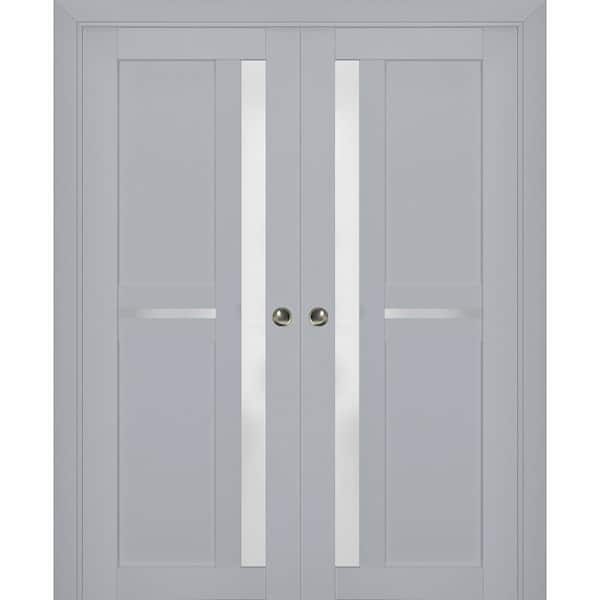 Sartodoors 48 in. x 96 in. 2 Panel Matte Grey Finished Solid Wood Sliding Door with Hardware