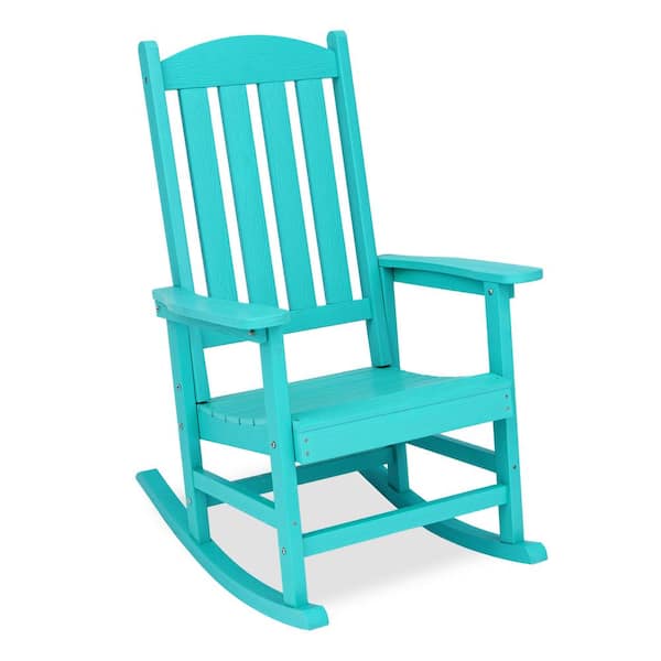LUE BONA Aruba Blue Plastic Adirondack Outdoor Rocking Chair, sturdy and Weather Resistant