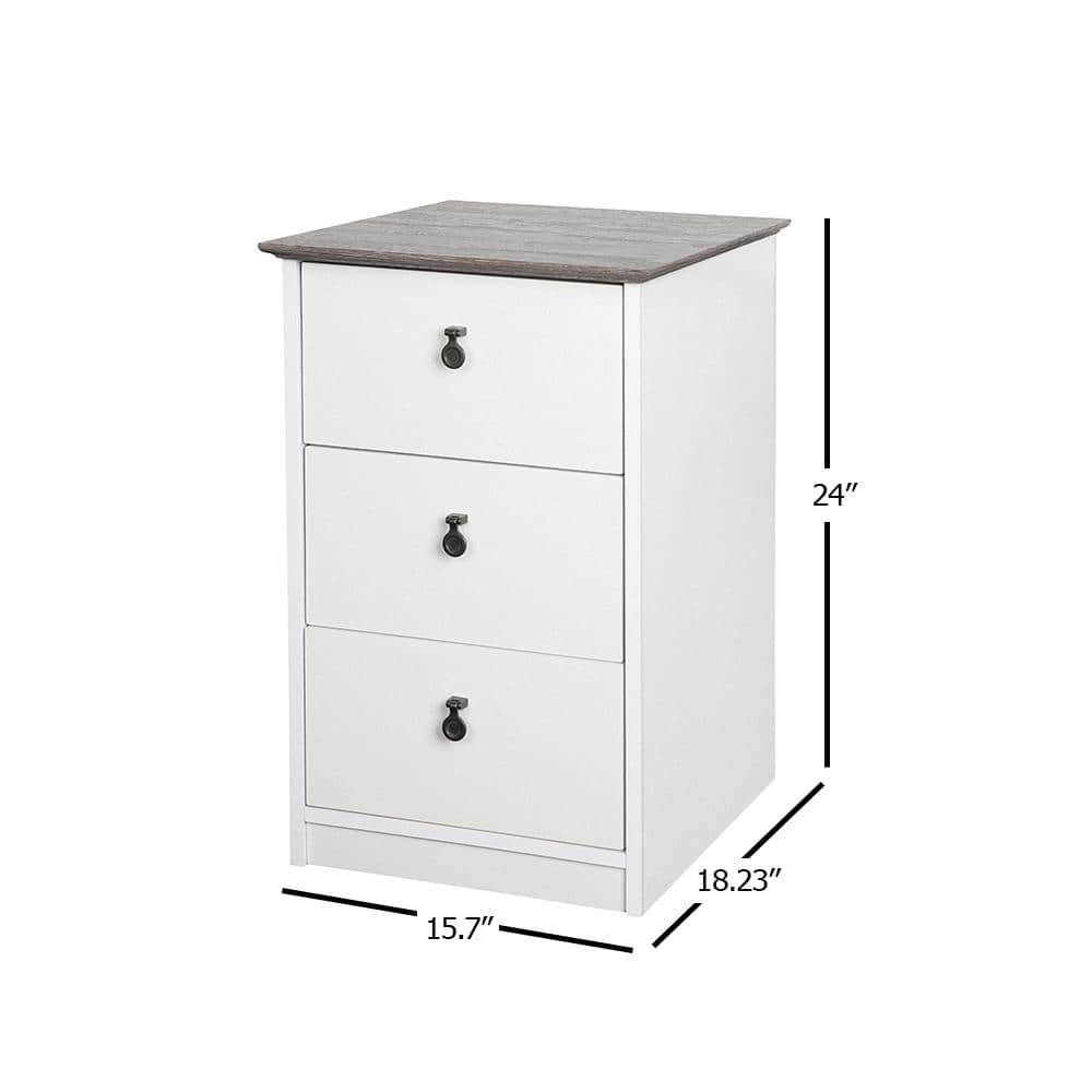 Modern Farmhouse Gray Oak & White 3-Drawer Storage Cabinet